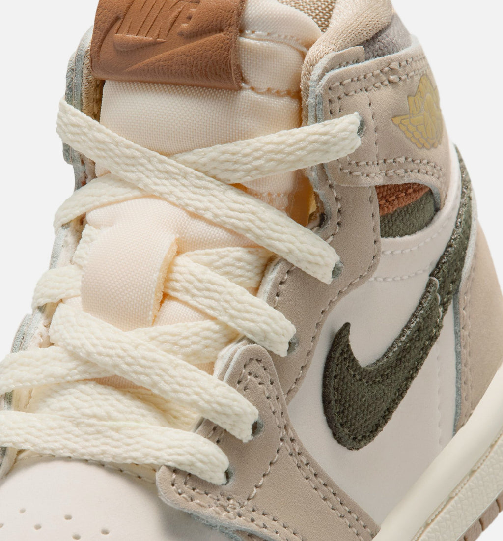 Air Jordan 1 Retro High OG 婴幼儿款休闲鞋 - 卡其/帆白/椰子奶白/卡其荔联