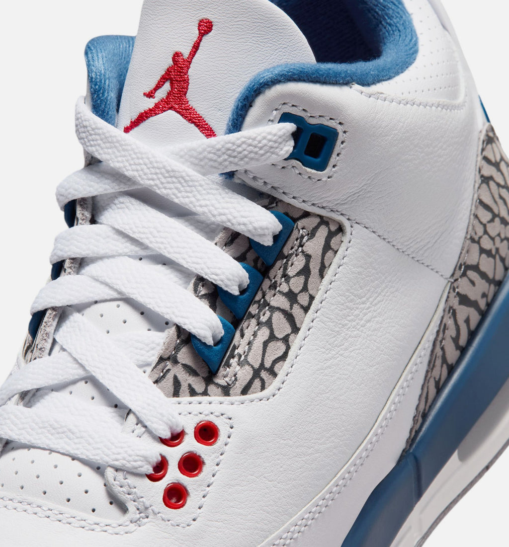 Air Jordan 3 Retro OG 真蓝大童款休闲鞋 - 白/火红/真蓝