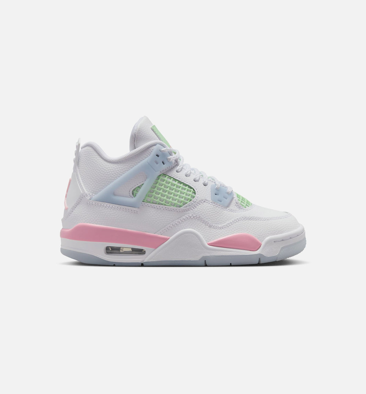 Air Jordan 4 Retro 中柔粉大童款休闲鞋 - 白/中柔粉/半蓝