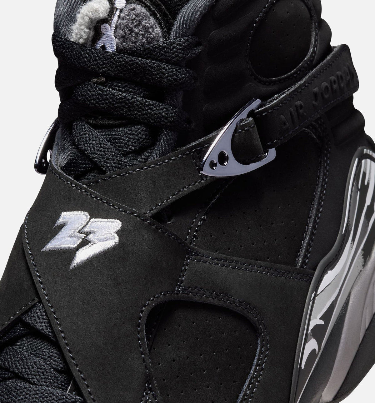 Air Jordan 8 Retro 锈黑浅灰男款休闲鞋 - 黑/白/浅石墨灰