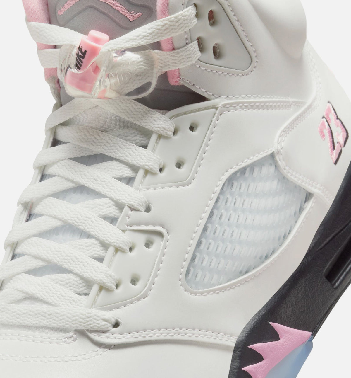 Air Jordan 5 Retro 中柔粉男款休闲鞋 - 白/柔粉/黑