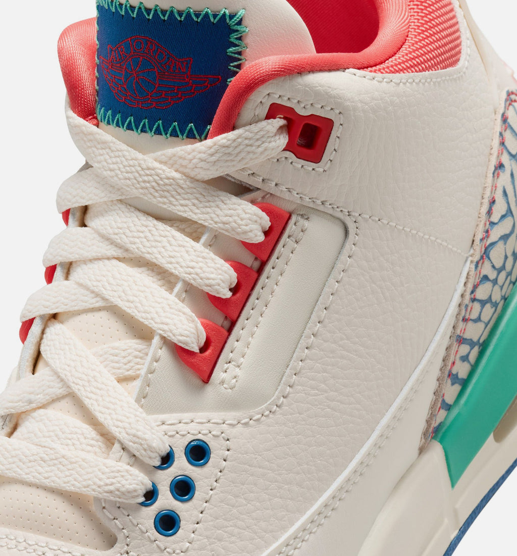 Air Jordan 3 Retro 自由玩耀大童款休闲鞋 - 粉笔/跑道红/真蓝/动能绿