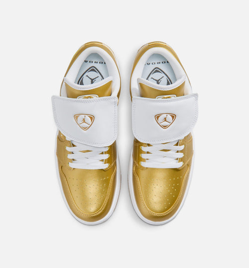 Air Jordan 1 Low 金色女款休闲鞋 - 金/白/橙色生胶底
